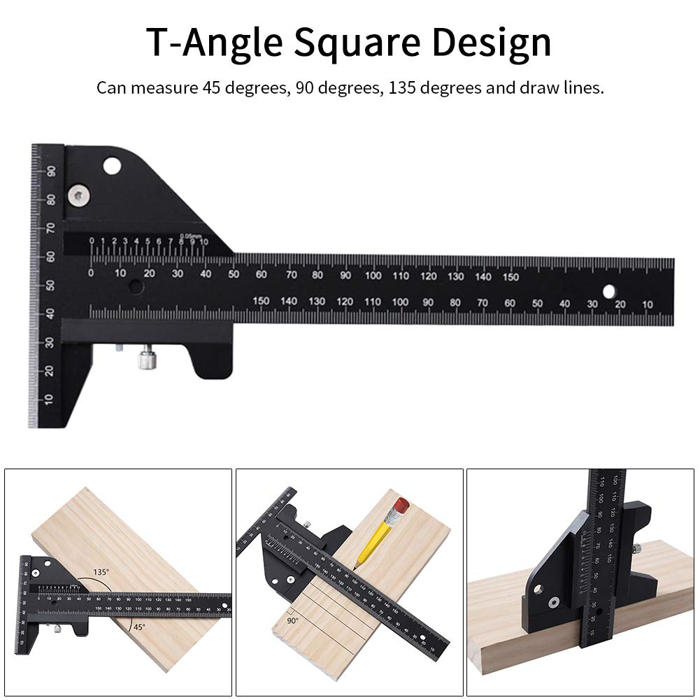 Woodworking Scriber, T Shaped Woodworking Multifunctional Ruler, Aluminum Alloy Marking Measuring Gauge DIY Carpentry Tool - Metric - WoodArtSupply