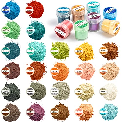 Mica Powder for Epoxy Resin - Epoxy Pigment Powder 24 Color Pack - Pearlescent Mica Powder for Resin - Soap Colorant Dye - Resin Pigment Powder 24