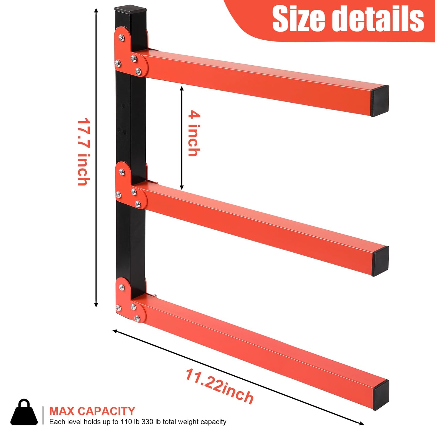 Adjustable angle 90 ° 75 ° Wall Mount Wood Organizer and Lumber Storage Metal Rack with 3-Level - Lumber Organizer Wall Mount Wood Rack Organizer - WoodArtSupply