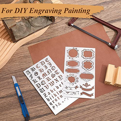 8 Pcs 4 x 7 Inch Stainless Steel Stencils Stencils Alphabet Number Stencils for Journaling Metal Stencils Bookmark Vintage Flower Vines Stencils for Lewtemi