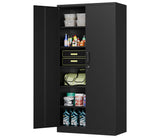 MIIIKO Black Garage Storage Cabinet with Doors and 5 Shelves, 72" Tall Steel Cabinet Tool Storage, Lockable Metal Utility Cabinet for Garage, Office, MIIIKO