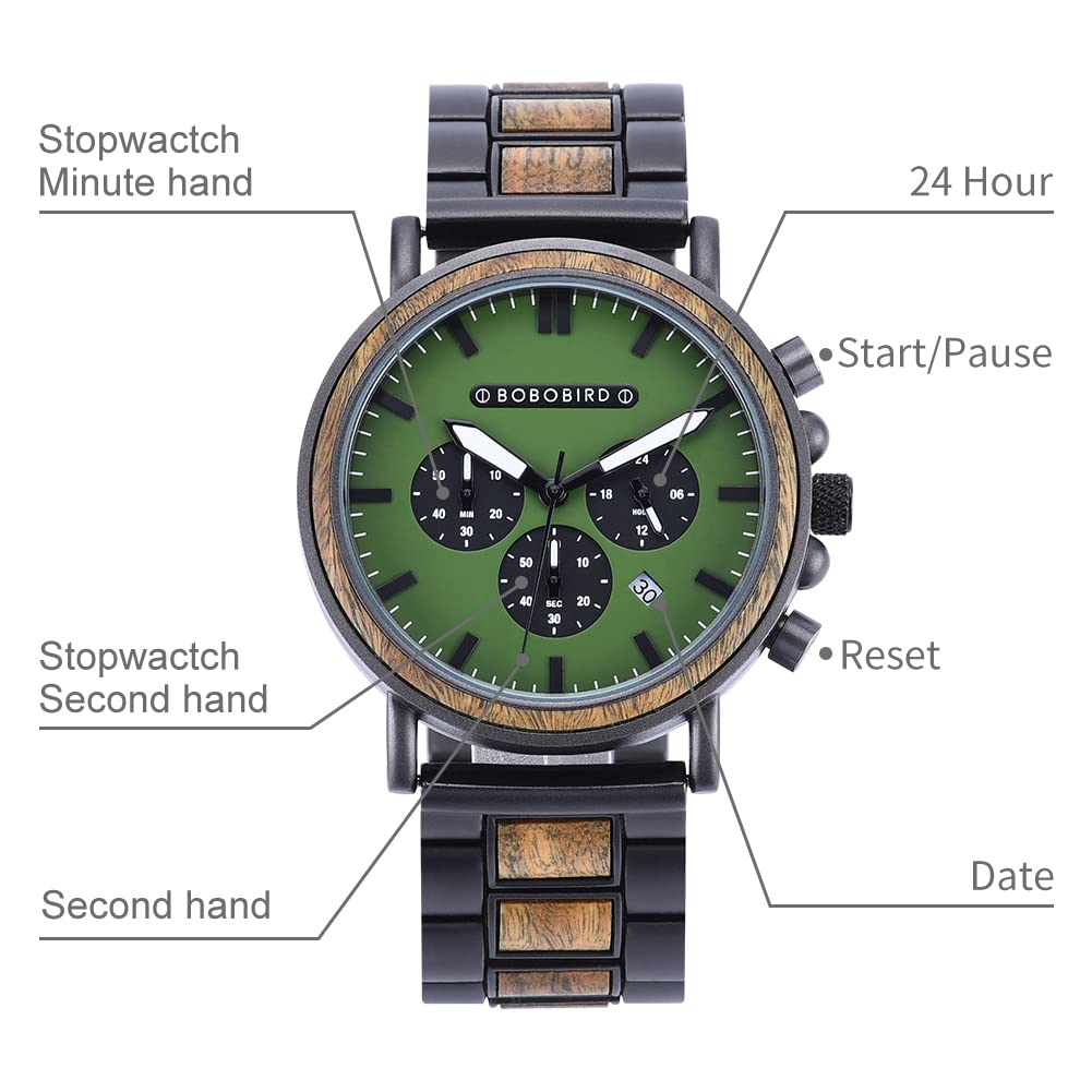 2win Engraved Wooden Watch Stylish Green Dial Design Personalized Wood Watches for Men Husband Boyfriend Fiancé Dad Customized Anniversary Birthday - WoodArtSupply