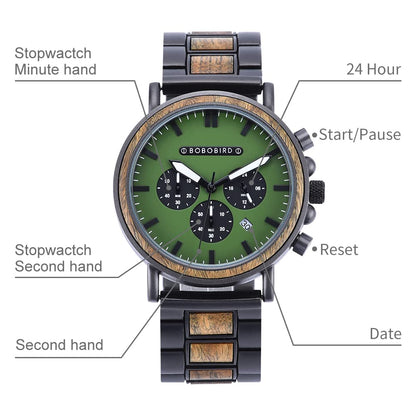 2win Engraved Wooden Watch Stylish Green Dial Design Personalized Wood Watches for Men Husband Boyfriend Fiancé Dad Customized Anniversary Birthday - WoodArtSupply