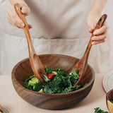 AOOSY Wooden Salad Bowls, Large Acacia Wood Salad Serving Bowl with Serving Tongs, 9.3" D x 2.8" H Round Bowls Set for Mixing Fruits Cereal Pasta AOOSY