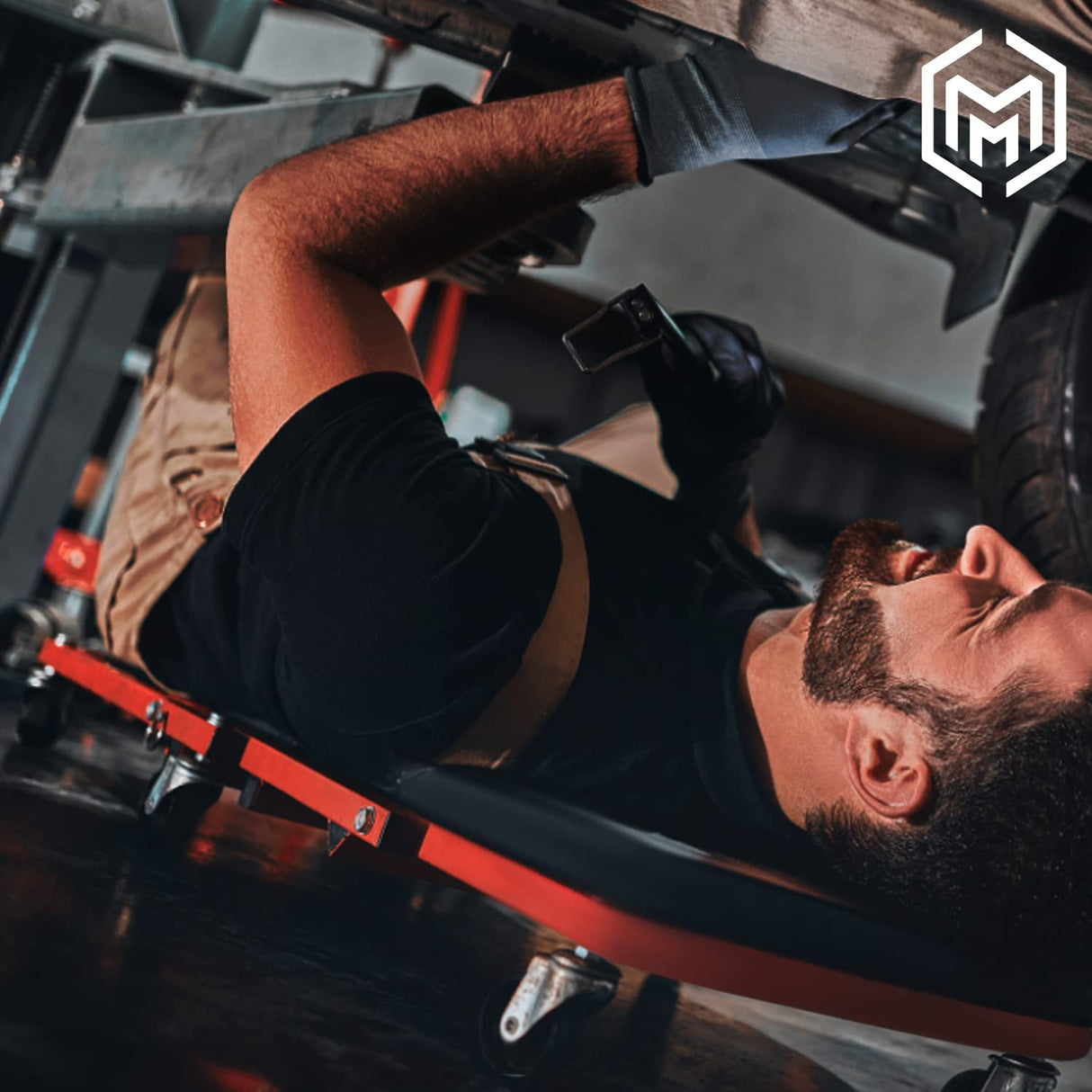 M-AUTO Foldable Z Creeper 2-in-1 Rolling Folding Car Creeper & Seat, 36" Adjustable Roller Garage Chair Lay Down or Sit, 330LBS Capacity Under Car M-AUTO