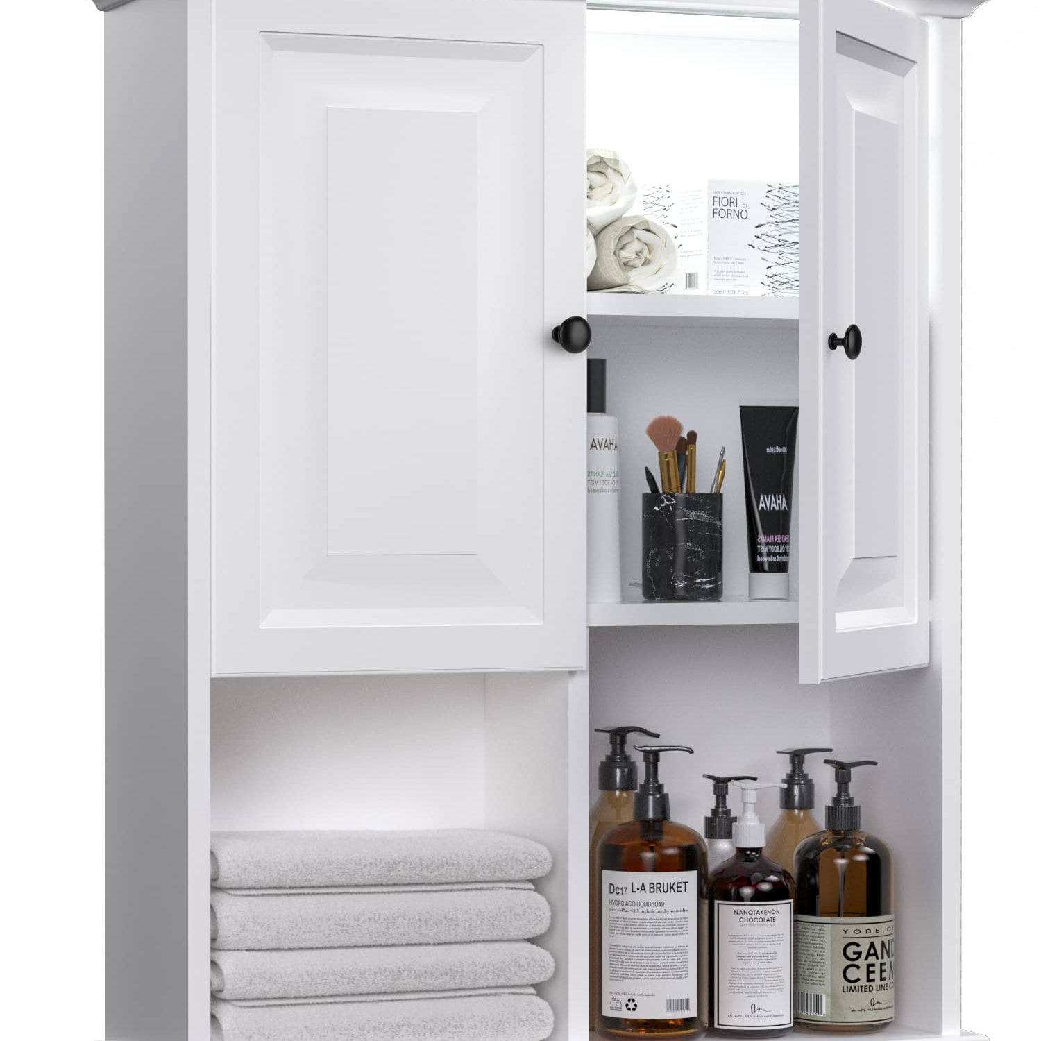 HAIOOU Bathroom Wall Cabinet with Motion Sensor LED Light, Wooden Medicine Cabinet Wall Mounted Cupboard, Over Toilet Storage Cabinet with Buffering HAIOOU