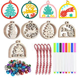Artmag 50pcs Unfinished Wooden Hanging Ornaments for Christmas Decorations,5 Styles DIY Wood Slices with Holes for Kids Crafts Centerpieces Holiday Artmag