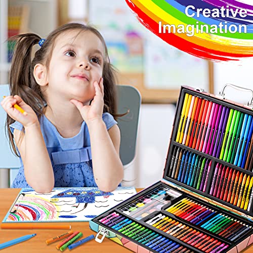 POPYOLA Art Supplies, 180 Piece Drawing Painting Art Kit with Clipboard and Coloring Papers, Gifts Art Set Case with Oil Pastels, Crayons, Colored POPYOLA