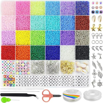 Redtwo 17000pcs 2mm Glass Seed Beads for Jewelry Making Kit, Small Beads Friendship Bracelets Making Kits, Tiny Waist Beads Kit with Letter Beads, - WoodArtSupply