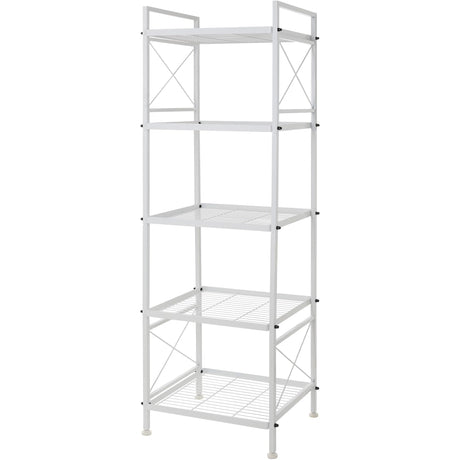 YOHKOH 5 Tier Metal Storage Rack Closet Shelves,Standing Storage Shelf Units for Laundry Bathroom Kitchen Pantry Closet(White,17.0L x 12.9W x 53.3H) YOHKOH