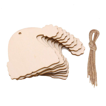 Amosfun 10pcs Unfinished Wooden Santa Hat with Jute Twines Wood Slices for DIY Crafts Hanging Christmas Tree Decorations Ornaments Wooden Xmas Party