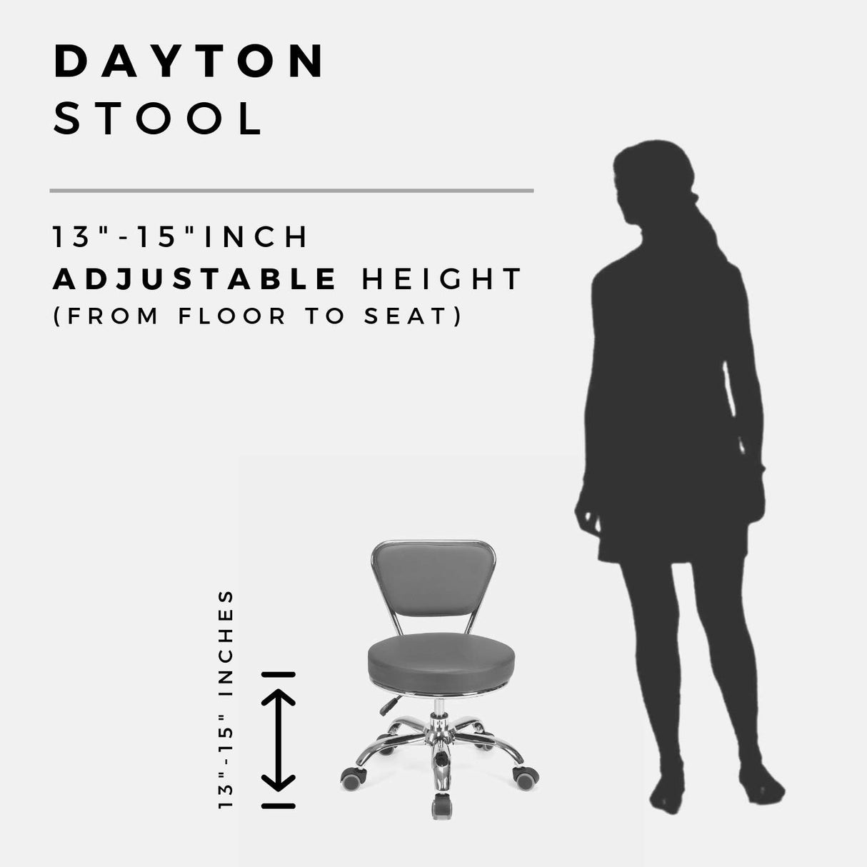 MAYAKOBA Dayton Garage Rolling Seat (Black) Pneumatic, Short Stool with Adjustable Height 13"-15", Perfect for Garage Mechanic, Home Gardening, MAYAKOBA