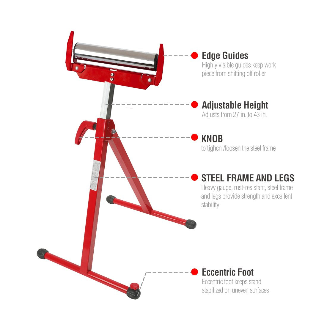 WORKPRO Folding Roller Stand Height Adjustable, Heavy Duty 250 LB Load Capacity, Outfeed Woodworking - WoodArtSupply