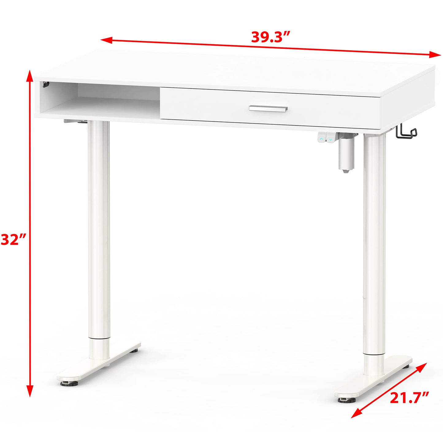 SHW Claire 40-Inch Height Adjustable Electric Standing Desk with Drawer, White - WoodArtSupply