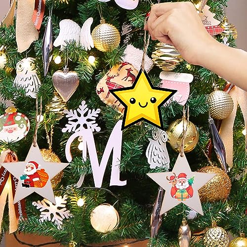 50pcs Wooden Ornaments Unfinished with Hole Wooden DIY Christmas Ornaments Hanging Decorations DIY Crafts Holiday Supplies (Wooden Star Cutouts) Nfyxcaz