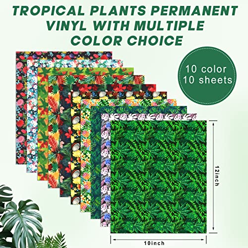 Tintnut Tropical Leaves Permanent Vinyl - 10 Sheets 12"x10", Pineapple Hawaiian Floral Pattern Vinyl Compatible with Cricut Machine, Patterned Tintnut