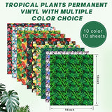 Tintnut Tropical Leaves Permanent Vinyl - 10 Sheets 12"x10", Pineapple Hawaiian Floral Pattern Vinyl Compatible with Cricut Machine, Patterned Tintnut