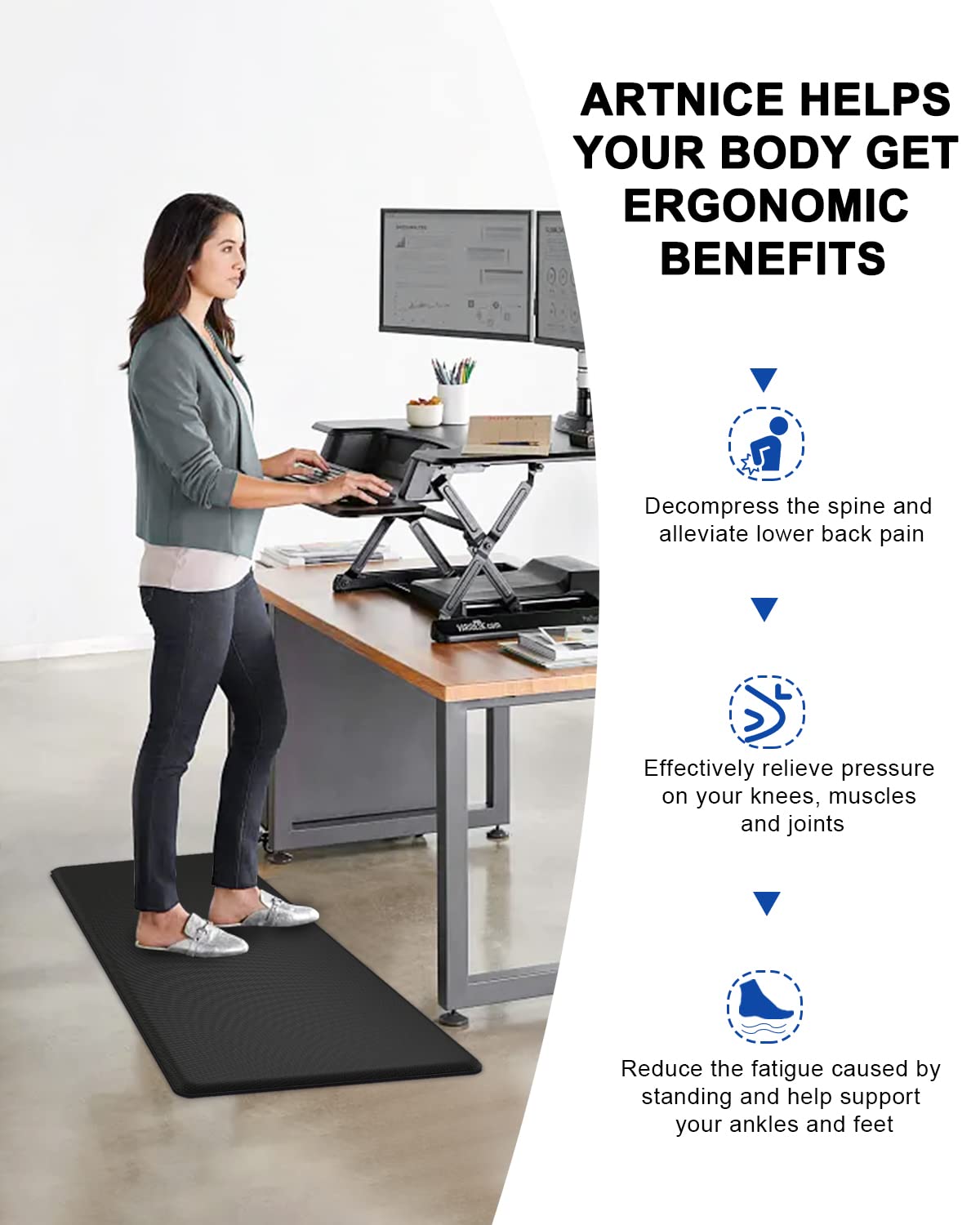 Artnice Anti Fatigue Mat Standing Desk Office One Piece,0.75" Memory Foam Kitchen Mats for Standing,Standing Mat for Standing Desk for Floor, Office,