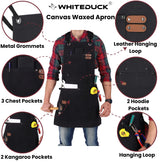 WHITEDUCK Work Apron 24oz Woodworking Apron for Men Waxed Heavy Duty Canvas Apron with Pockets (Black) WHITEDUCK