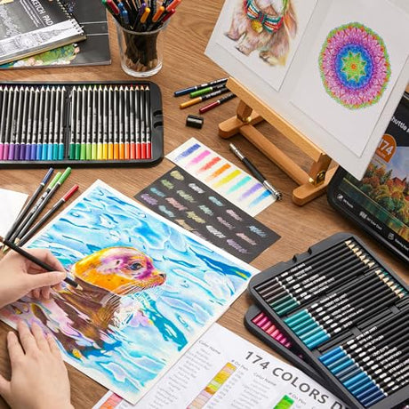 174 Colors Professional Colored Pencils, Shuttle Art Soft Core Coloring Pencils Set with 1 Coloring Book,1 Sketch Pad, 4 Sharpener, 2 Pencil Shuttle Art