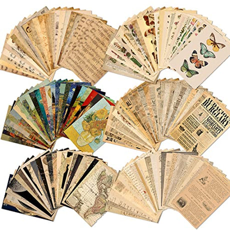 GIFTSFARM 150 Sheets of Scrapbook Paper, Aesthetic Vintage Scrapbooking Supplies Pack, Ephemera for Junk Journal, Cute Notebook Stationary Journal GIFTSFARM