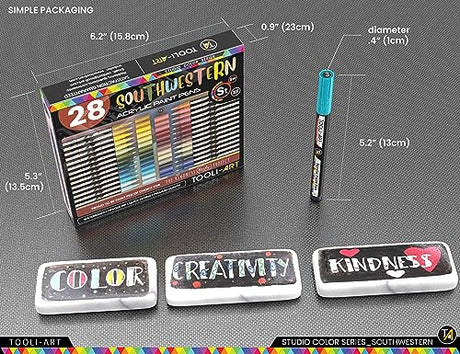 28 Southwestern Colors Acrylic Paint Pens Studio Color Series Markers Set 0.7mm Extra Fine Tip, Rock Painting, Glass, Mugs, Wood, Metal, Canvas, DIY, TOOLI-ART
