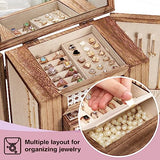 Emfogo Jewelry Box for Women, 5 Layer Large Wood Jewelry Boxes & Organizers for Necklaces Earrings Rings Bracelets, Rustic Jewelry Organizer Box with Emfogo