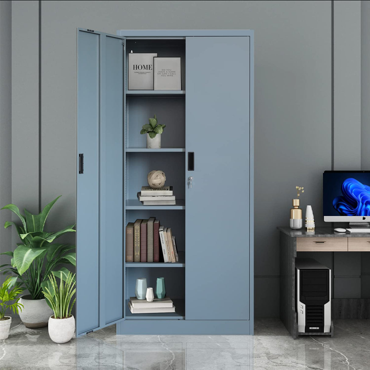 BESFUR Metal Storage Cabinet, Steel Locking Storage Cabinet with 2 Doors and 4 Shelves for Garage, Office, Classroom BESFUR