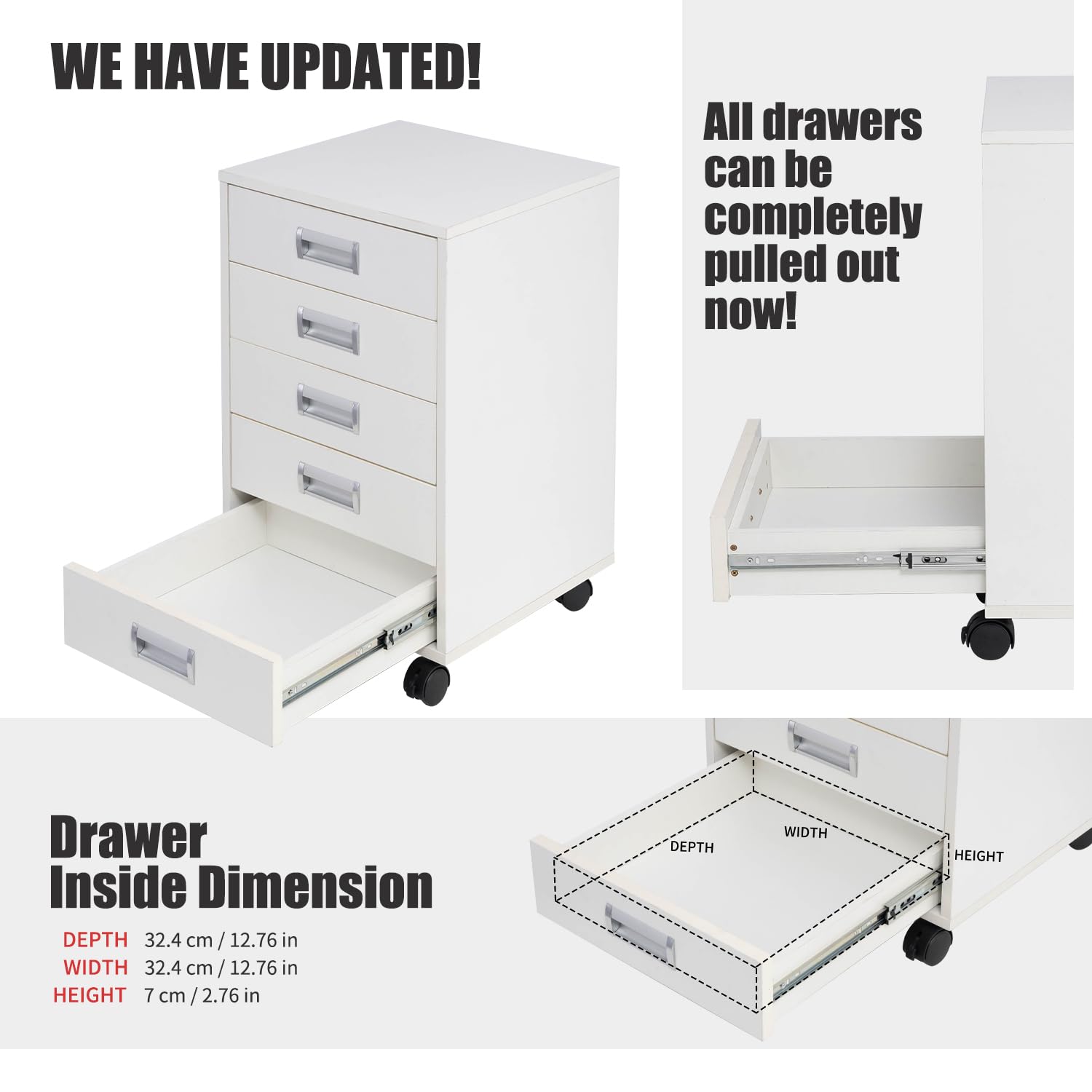 TOPSKY 5 Drawer Mobile Cabinet Fully Assembled Except Casters Built-in Handle (White) - WoodArtSupply