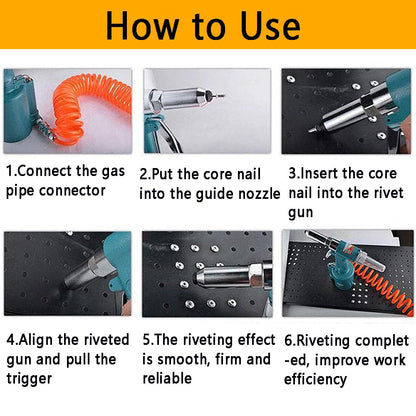 Wadoy Pneumatic Air Riveter Pop Rivet Gun Tool Kit, with 1/4" 3/16" 5/32" 1/8" and 3/32" Nose Pieces, Heavy Duty Air Hydraulic Rivet Gun - WoodArtSupply