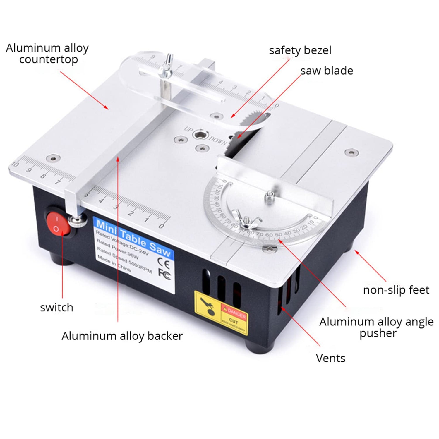 Mini Table Saw for Crafts S3 Portable Precision Table Saw,96W mini Desktop Electric Saw 7 Speed Adjustable,DIY Model Crafts Cutting Tool with 4 Jargrovs