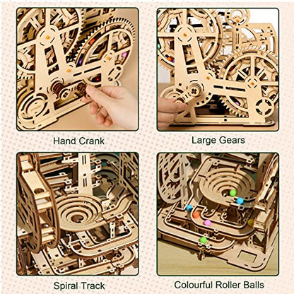 Hallisun 3D Wooden Puzzles for Adults, Rollercoaster Marble Maze Run Model DIY Building Kits Block Craft, Mechanical Gear Kit Hobbies Toys Valentines