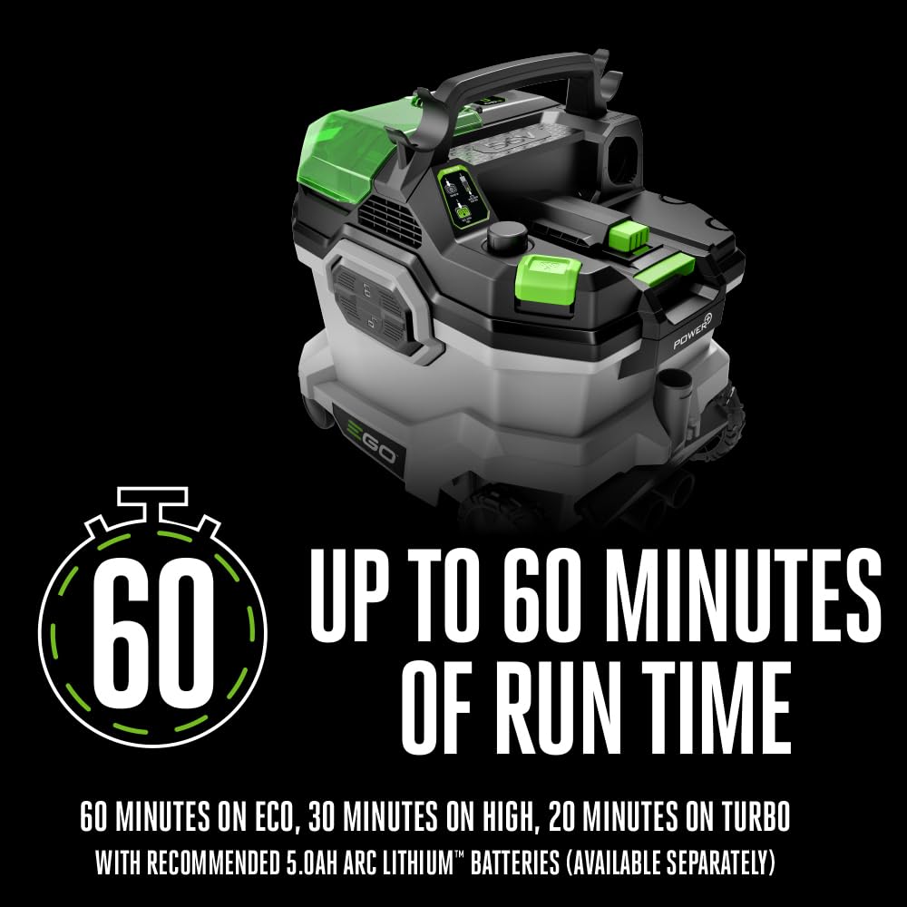 EGO WDV0900 9 Gallon 110 CFM 56-Volt Lithium-ion Cordless Wet/Dry Vacuum with Multiple Power Mode and Remote Control Included, Battery and Charger EGO Power+