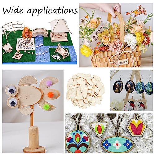 NBEADS 100 Pcs Unfinished Wood Cutouts, Oval Shape Wood Pieces Wooden Cutouts Wood Discs Slices Natural Wood Embellishments for Drawing Art Craft