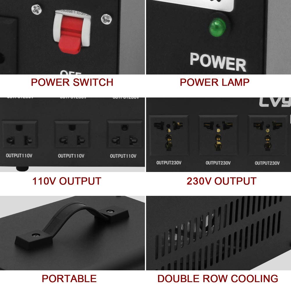 LVYUAN 3000 Watt Voltage Converter Transformer Heavy Duty Step Up/Down AC 110V/120V/220V/240V Power Converter with 3 US Outlets, 3 Universal Outlets, LVYUAN