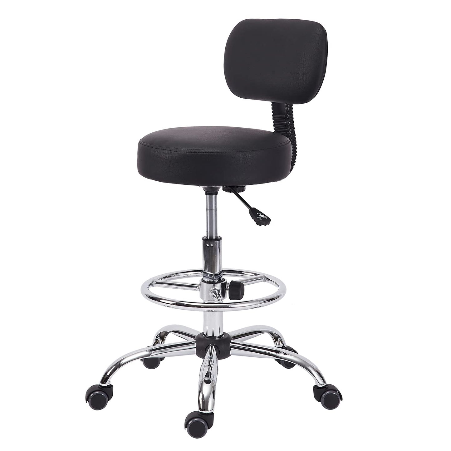 KLASIKA Drafting Swivel Chair with Back Support and Adjustable Footrest Rolling Stool, Multi-Purpose Office Desk Chair for Bar Kitchen Shop, Black - WoodArtSupply