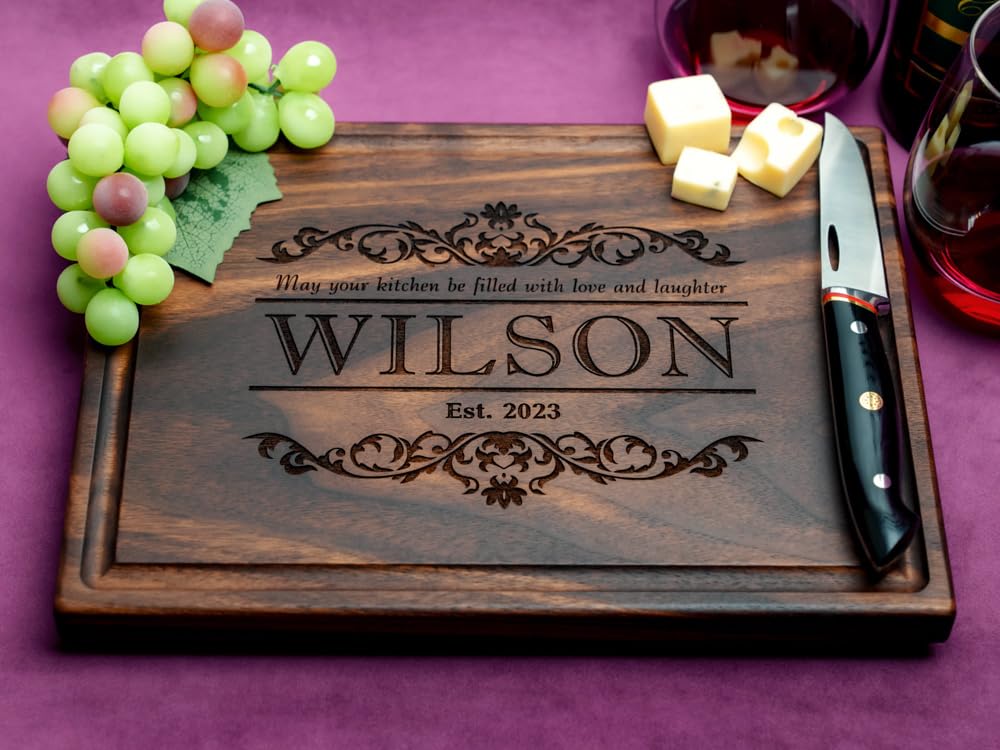 Straga Personalized Cutting Boards | Handmade Wood Engraved Charcuterie | Custom Wedding, Anniversary, Housewarming Gift for Newlyweds Straga