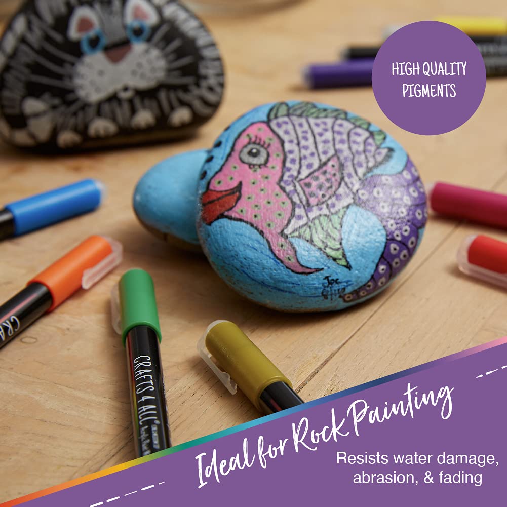 Crafts 4 All Acrylic Paint Markers Set - 12, Broad Tip -Tip Acrylic Paint Pens for Rock Painting, Glass, Wood, Canvas and Fabric - Non-Toxic, Crafts 4 All