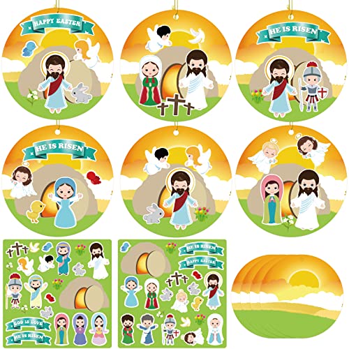 Make an Easter He Lives Sticker Scenes Easter Stickers Craft Kit for Kids Jesus Resurrection Hanging Ornaments Classroom Activity 24Pcs - WoodArtSupply