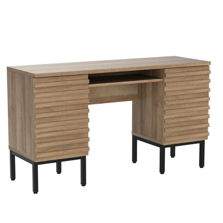 mopio Norwin Executive Desk, Modern Industrial Farmhouse Desks for Home Office, with Sturdy Metal Legs, Fluted Panel Dual Cabinet Soft Close Door, mopio