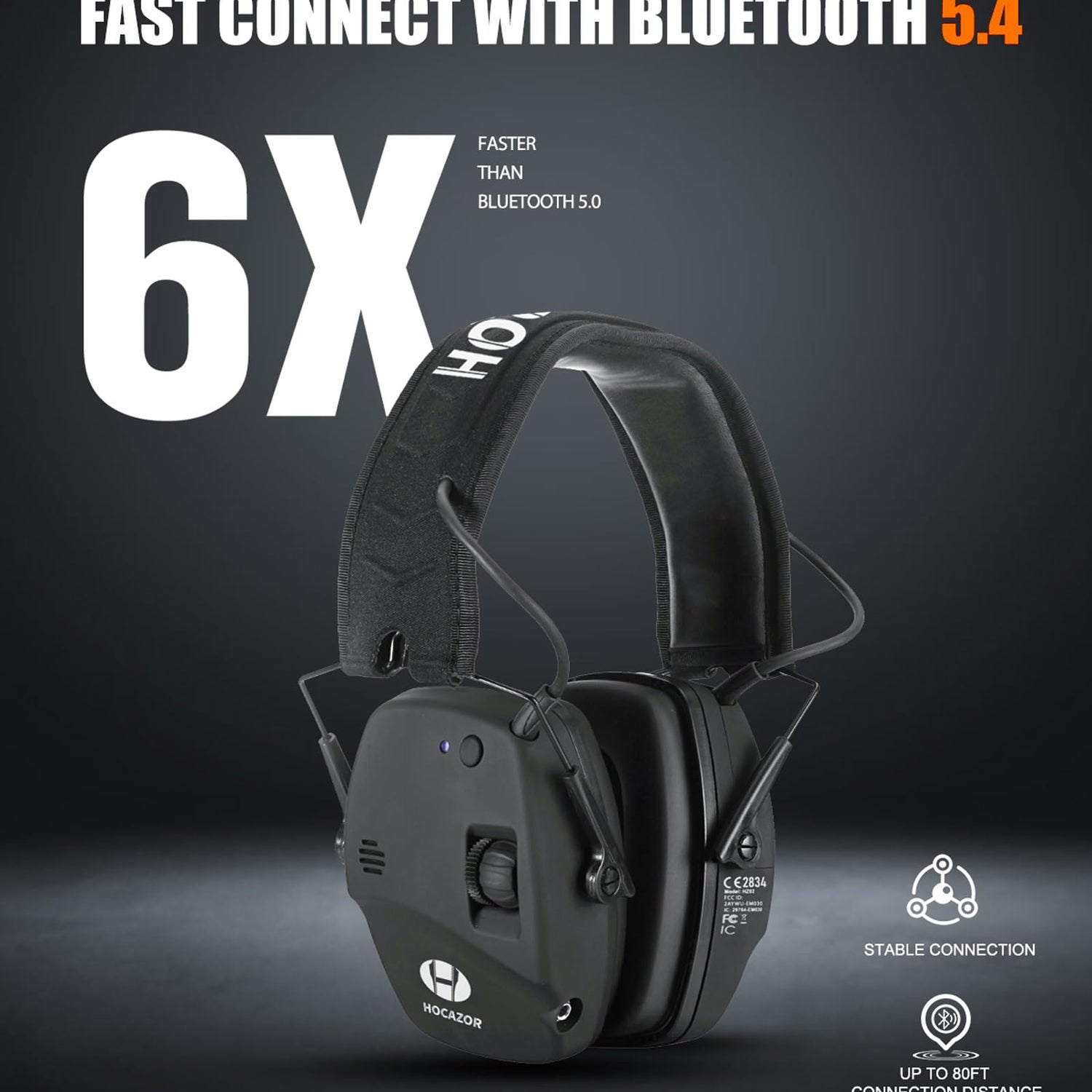 Hocazor Upgrade Bluetooth 5.4 Shooting Ear Protection with Sound Amplify Electronic Digital Safety Ear Muffs Slim Hearing Protector for Shooting Hocazor