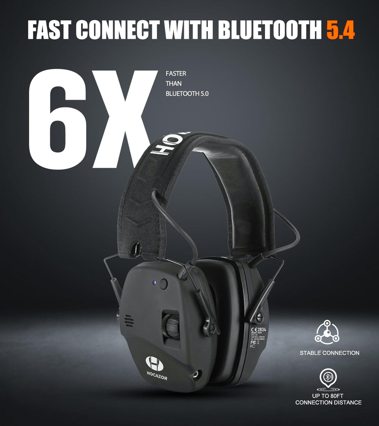 Hocazor Upgrade Bluetooth 5.4 Shooting Ear Protection with Sound Amplify Electronic Digital Safety Ear Muffs Slim Hearing Protector for Shooting Hocazor