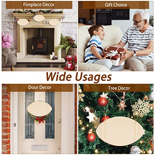 8 Pcs Wooden Football Cutouts Unfinished Wood Sports Themed Cutout Blank Wooden Football Shape Wood Hanging Slice Ornaments for DIY Crafts Door AWIZOM