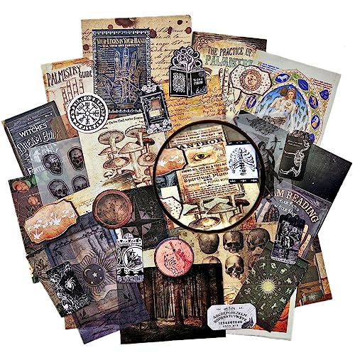 Vilikya Dark Academia Junk Journal Supplies, Vintage Skull Decoupage Paper for Scrapbook Kit, 45pcs Astrology Ephemera for Junk Journals, Mushroom - WoodArtSupply