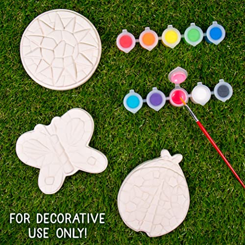 Creative Roots Mosaic Butterfly, Ladybug, & Sun Stepping Stone, Includes 3-Pack 4.5-Inch Ceramic Stepping Stone & 6 Vibrant Paints, Paint Your Own - WoodArtSupply