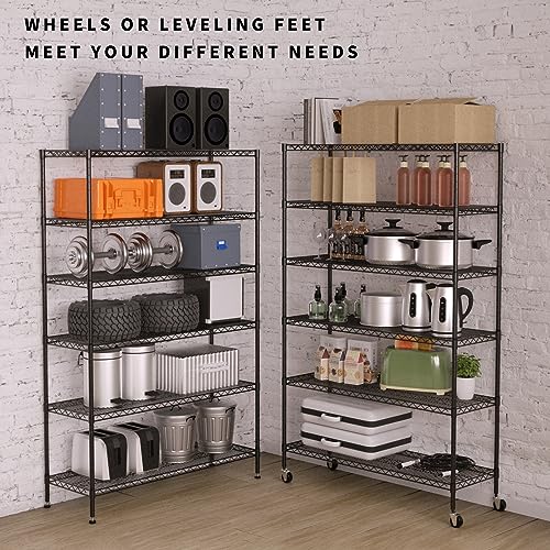 YYkokocat 6000Lbs Capacity Heavy Duty Storage Shelves Commercial Wire Shelving Unit and Storage Adjustable NSF 6 Tier Metal Rack Shelf on Wheels for - WoodArtSupply