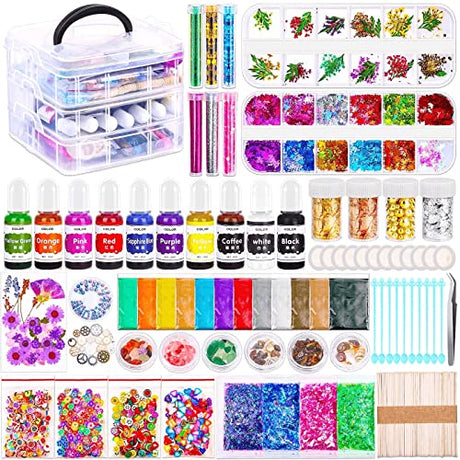 Resin Decoration Accessories Kit, Mckanti Resin Accessories Jewelry Making Fillers Supplies with Resin Colorant Dye, Glitter Mica Powder, Dried Mckanti