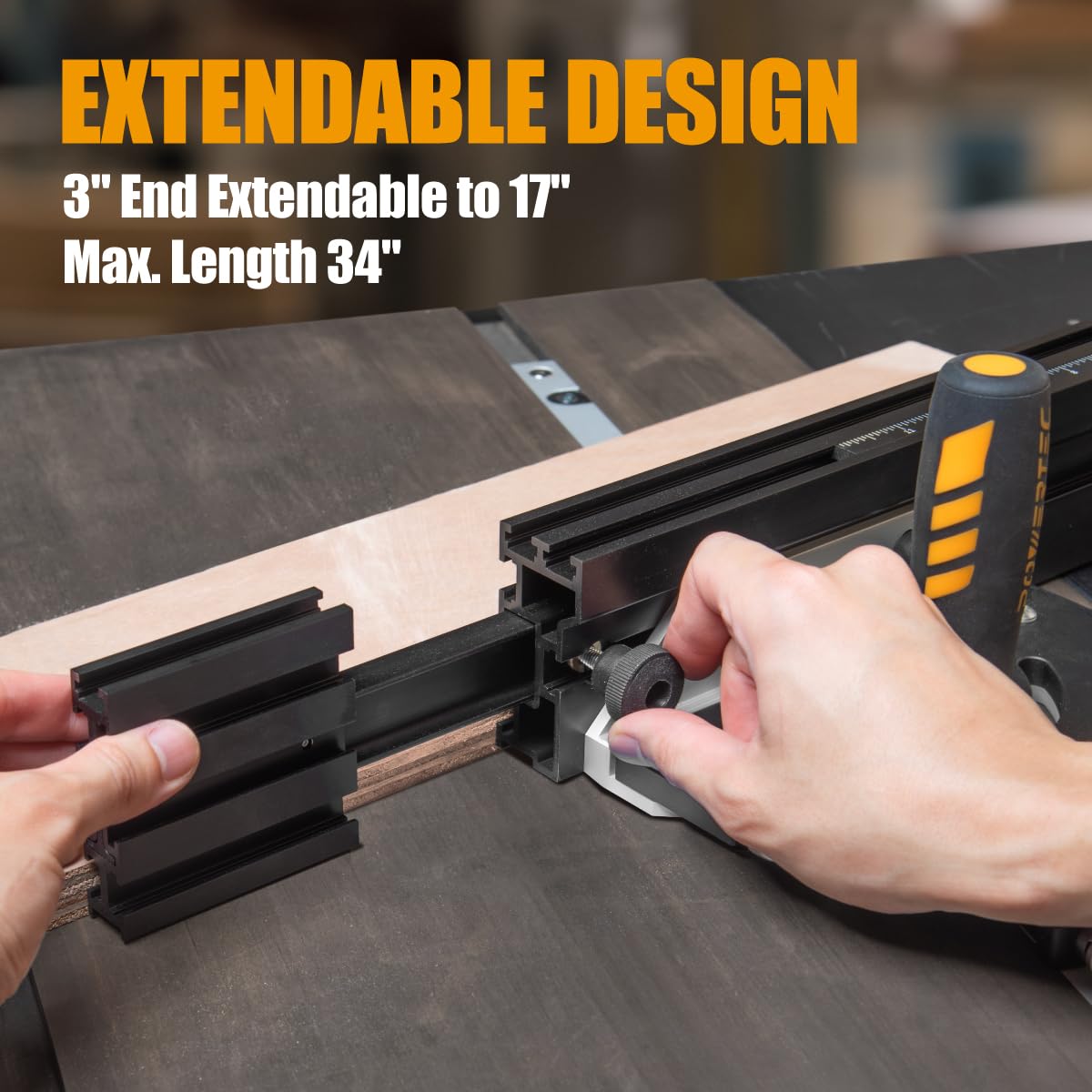 POWERTEC 71766 Precision Miter Gauge System for Table Saw Kit w/Telescoping Fence | 11 Preset Angle Stops, Extension Fence with Scale and Flip Stop POWERTEC