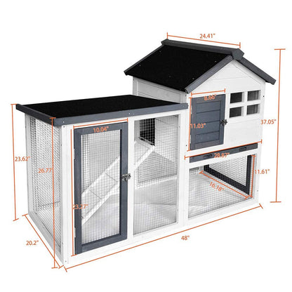 48''L Rabbit Hutch Indoor Outdoor Bunny Cage Rabbit Hutch Wood House Pet Cage for Small Animals (Grey/White)