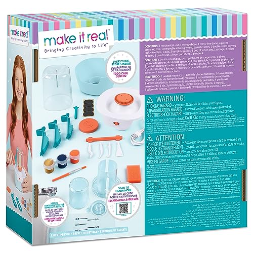 Make It Real: Mini Pottery Studio - 26 pcs DIY Pottery Kit, Mess Free Air Dry Clay, 10 Projects, Tweens, Girls & Kids Ages 8+ Make It Real